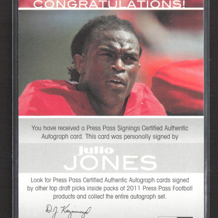2011 Press Pass Signings Julio Jones #PPS-JJ 02/25 Auto