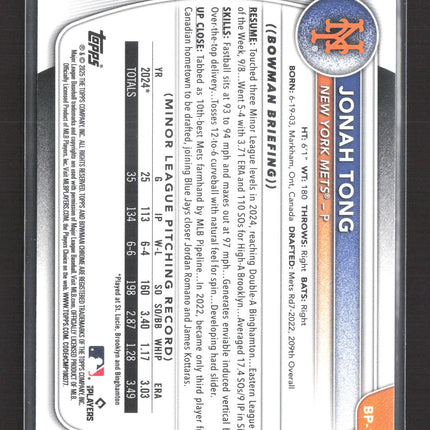 2025 Bowman Jonah Tong #BP-105 Sky Blue Paper 283/499