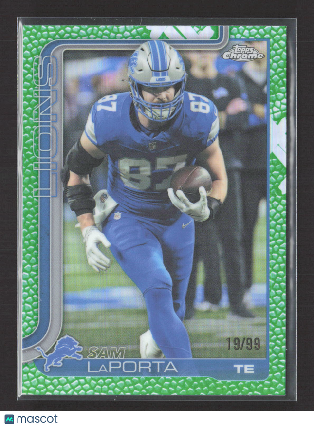 2025 Topps Chrome Sam LaPorta #100 Green Leather Refractor 19/99