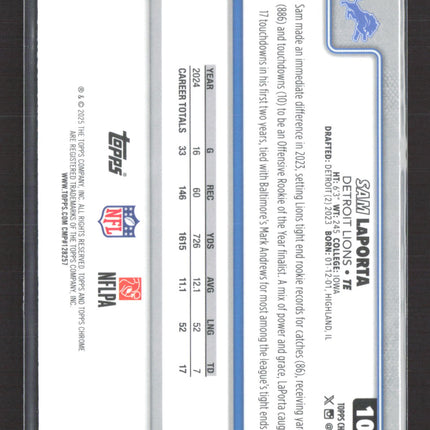 2025 Topps Chrome Sam LaPorta #100 Green Leather Refractor 19/99