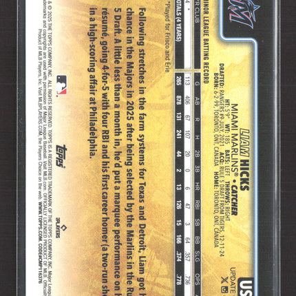 2025 Topps Update Series Liam Hicks #US52 RC Golden Mirror