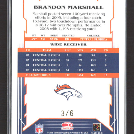 2006 Score Select Brandon Marshall #424 Black Auto /6