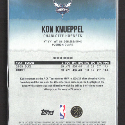 2026 Topps Signature Class Kon Knueppel #103 Pink 178/250 RC