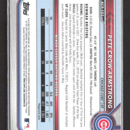 2022 Bowman Chrome Pete Crow-Armstrong #BCP-102 Pink Lava Refractor /199
