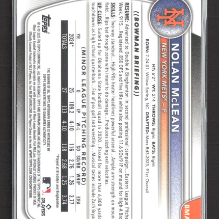 2025 Topps Bowman Chrome Nolan McLean #BMA-NM Mojo Refractor Auto