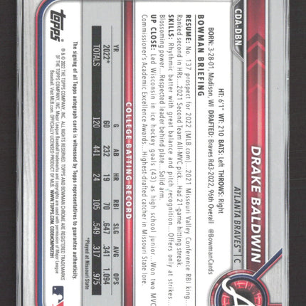 2022 Bowman Chrome Drake Baldwin #CDA-DBN 1st Bowman Auto