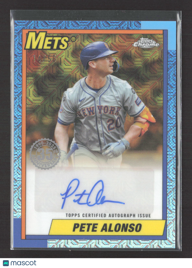2025 Topps Chrome 1990 Topps Pete Alonso #PA Gold Mojo Refractor 14/50 Auto