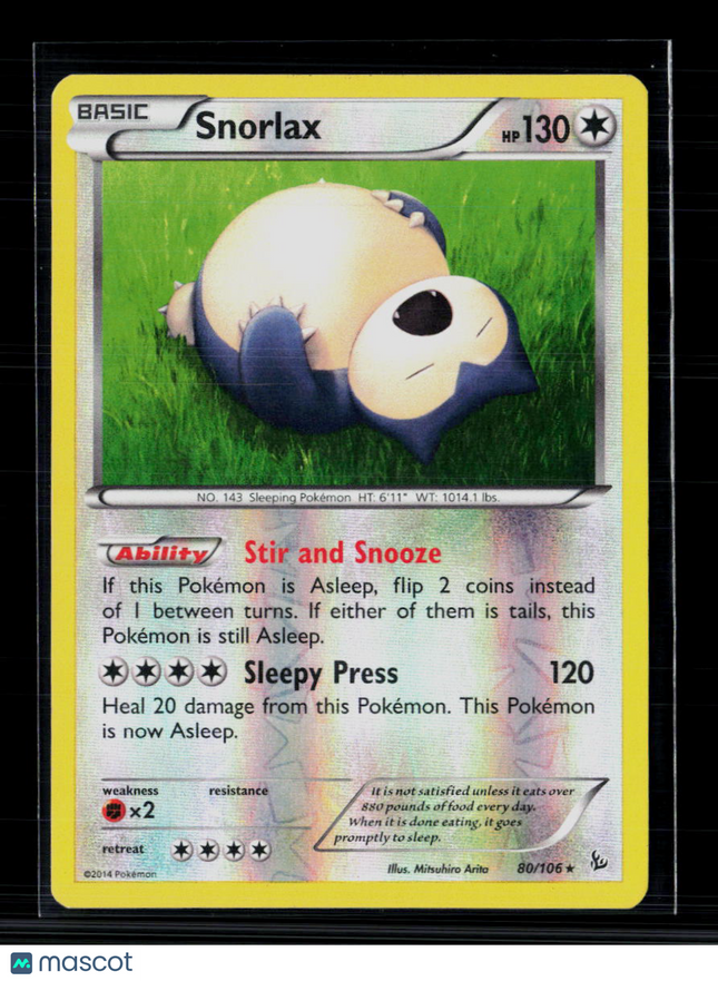 Pokemon 2014 XY Snorlax #80/106 Reverse Holo