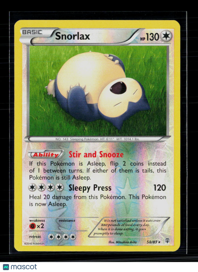 Pokemon 2014 XY Snorlax #80/106 Reverse Holo