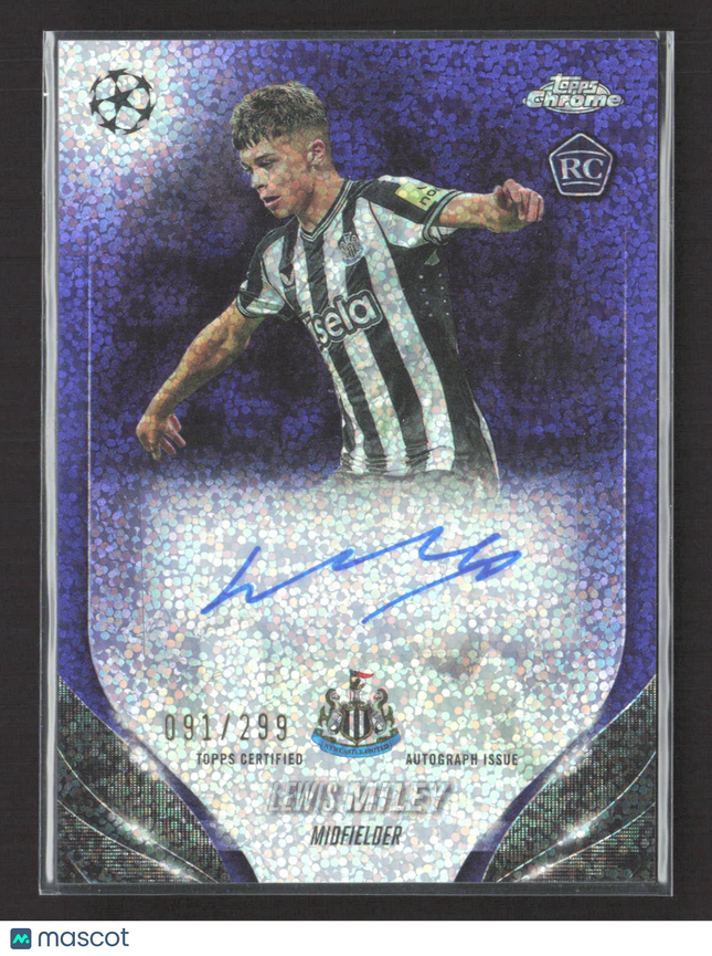 2024 Topps Chrome UEFA Lewis Miley #CA-ML Purple Speckle Refractor /299 RC Auto