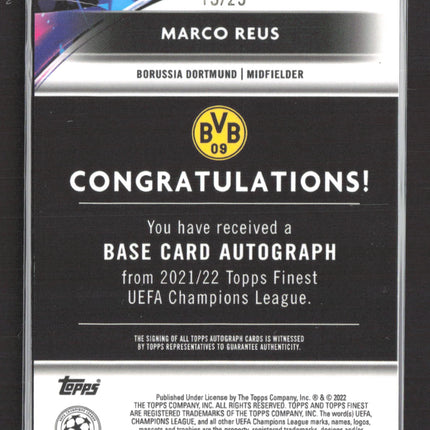 2022 Topps Finest UEFA Champions League Marco Reus #BA-MR 13/25 Auto Orange