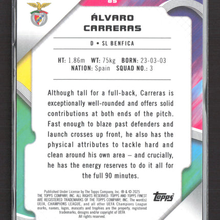 2025 Topps Finest Álvaro Carreras #85 08/10 RC Black Refractor