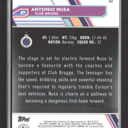 2023 Topps Finest UEFA Antonio Nusa #141 Rose Gold Refractor 37/75 RC