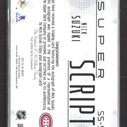 2025 Upper Deck SPx Super Scripts Nick Suzuki #SS-SU Auto