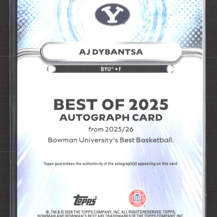 2026 Bowman University's Best AJ Dybantsa #BA-AD Gold Refractor Auto /50