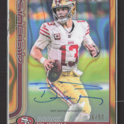 2025 Topps Chrome Brock Purdy #BA-BP Gold Lava Refractor 36/50 Auto