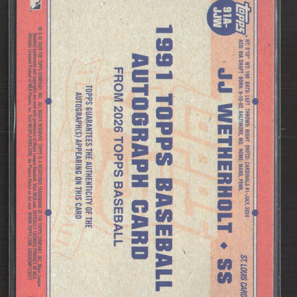 2026 Topps Baseball 1991 Topps Baseball JJ Wetherholt #91A-JJW RC Auto