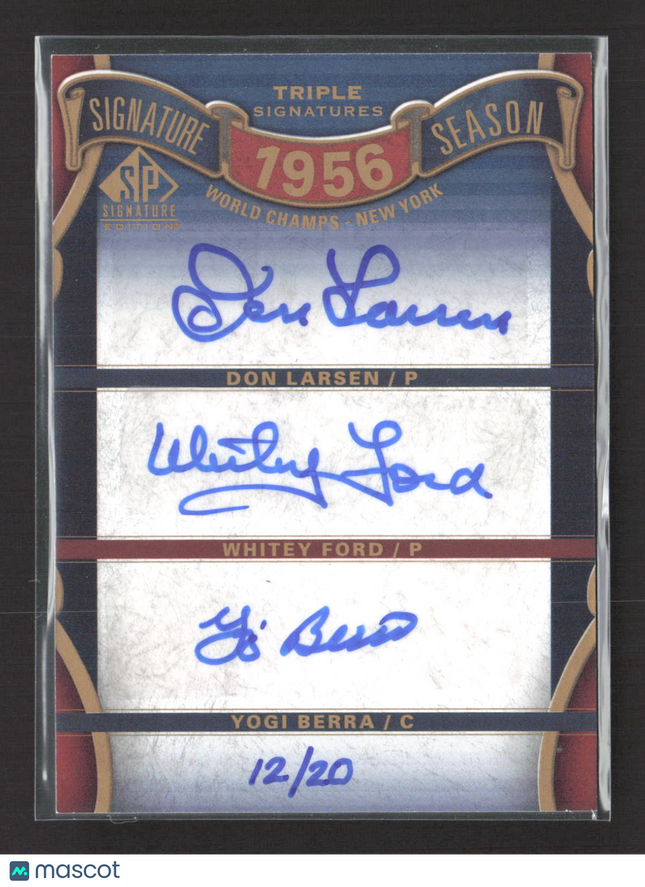 2012 Upper Deck SP Don Larsen Whitey Ford Yogi Berra #SS3-56WS 12/20 Auto