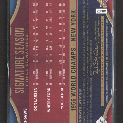 2012 Upper Deck SP Don Larsen Whitey Ford Yogi Berra #SS3-56WS 12/20 Auto