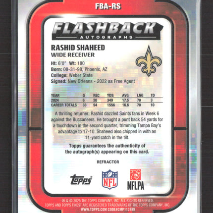 2025 Topps Finest Flashback Autographs Rashid Shaheed #FBA-RS Refractor Auto