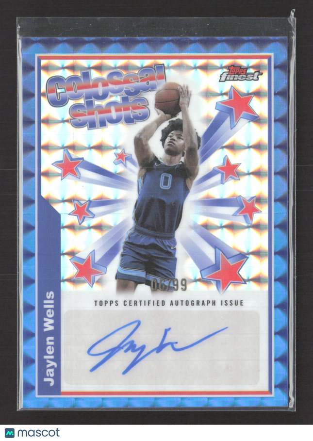 2025 Topps Finest Colossal Shots Jaylen Wells #BSA-JW Geometric Blue /99 Auto
