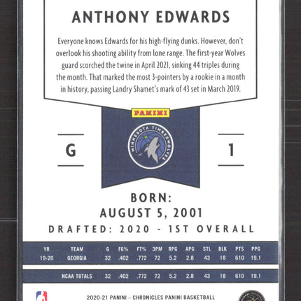 2021 Panini Chronicles Panini Anthony Edwards #101 RC
