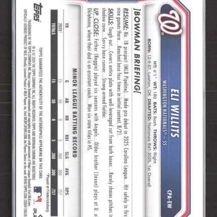 2025 Topps Bowman Chrome Eli Willits #CPA-EW Auto