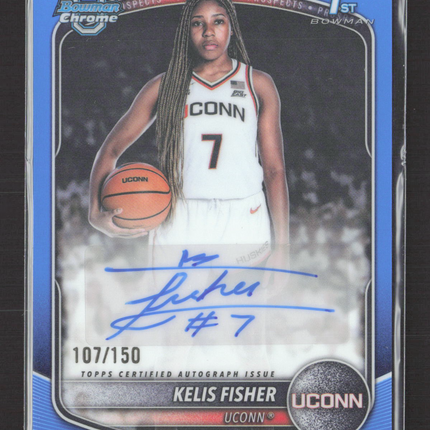 2025 Bowman Chrome University Kelis Fisher Blue Refractor 1st 107/150 Auto