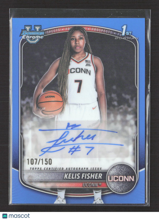 2025 Bowman Chrome University Kelis Fisher Blue Refractor 1st 107/150 Auto