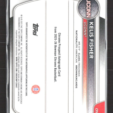 2025 Bowman Chrome University Kelis Fisher Blue Refractor 1st 107/150 Auto