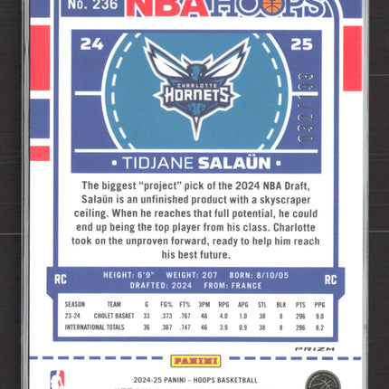 2024 Panini NBA Hoops Tidjane Salaun #236 Orange RC /199