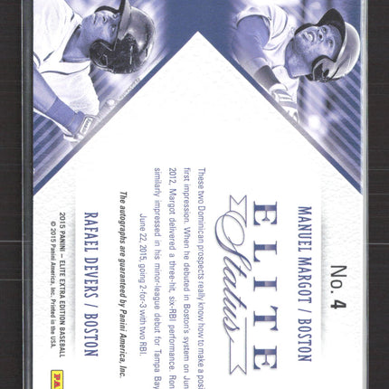 2015 Panini Elite Extra Status Manuel Margot Rafael Devers #4 2/5 Gold Auto