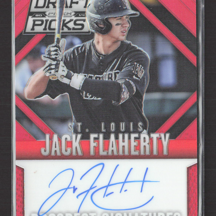 2014 Panini Prizm Perennial Draft Picks Jack Flaherty #34 Red Auto /100