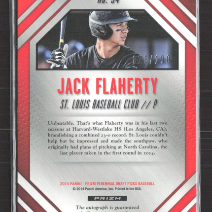 2014 Panini Prizm Perennial Draft Picks Jack Flaherty #34 Red Auto /100
