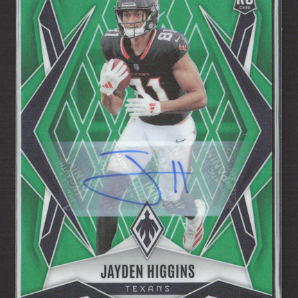 2025 Panini Phoenix Football Jayden Higgins #180 Green RC Auto /25