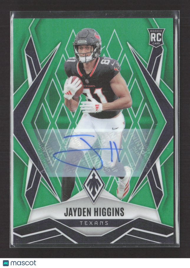 2025 Panini Phoenix Football Jayden Higgins #180 Green RC Auto /25