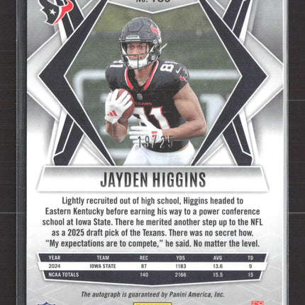 2025 Panini Phoenix Football Jayden Higgins #180 Green RC Auto /25