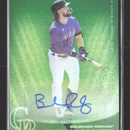 2022 Topps Steve Aoki's Baseball Party Brendan Rodgers #44B Green 48/50 Auto