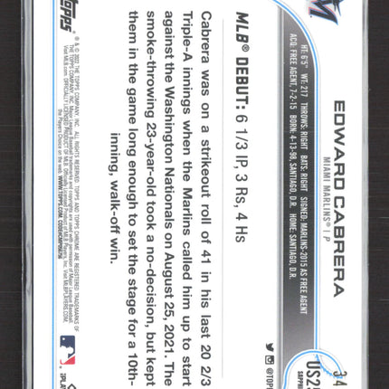 2022 Topps Chrome Update Sapphire Edition Edward Cabrera #US259 Gold /50 RC