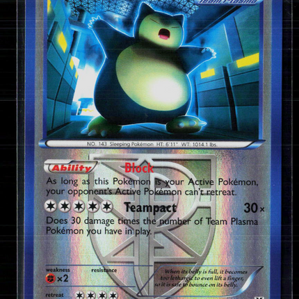 Pokemon 2013 Plasma Storm Snorlax #101/135 Reverse Foil