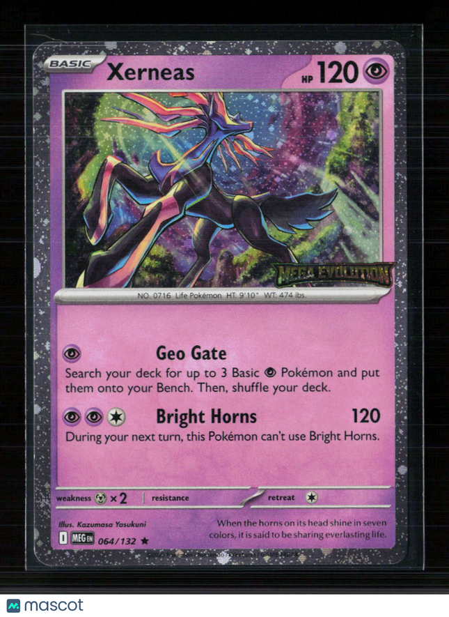 Pokemon 2025 Mega Evolution Xerneas #64/132 Mega Evolutions Stamp