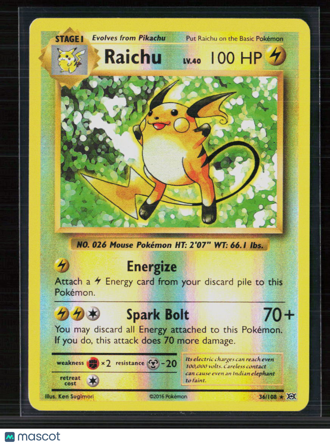 Pokemon 2016 Evolutions Raichu #36/108 Reverse Foil