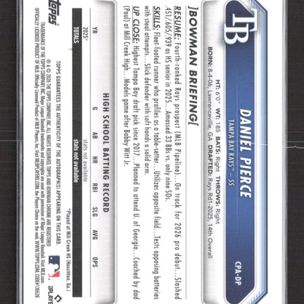 2026 Bowman Chrome Daniel Pierce #CPA-DP Green Shimmer 94/99 1st Bowman Auto