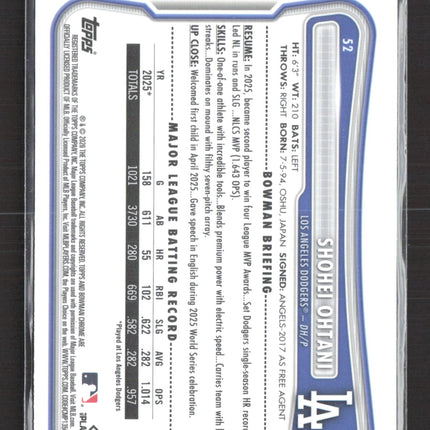 2026 Bowman Chrome Shohei Ohtani #52 Mega Box Mojo Refractor
