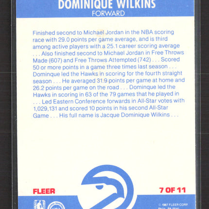 1987 Fleer Dominique Wilkins #7 OF 11