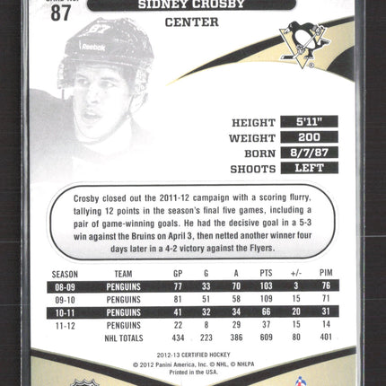 2012 Panini Certified Sidney Crosby #87 Red 129/199