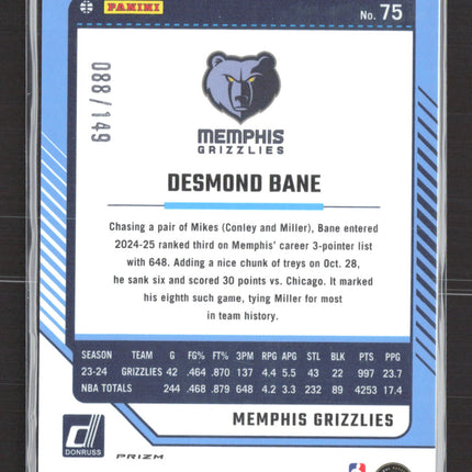 2025 Panini Donruss Optic Prizm Desmond Bane #75 Red Wave /149