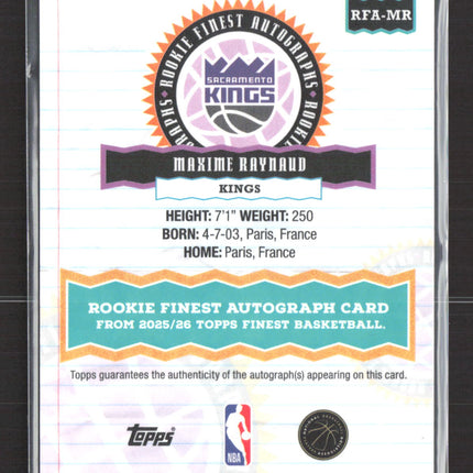 2026 Topps Finest Maxime Raynaud #RFA-MR RC Auto