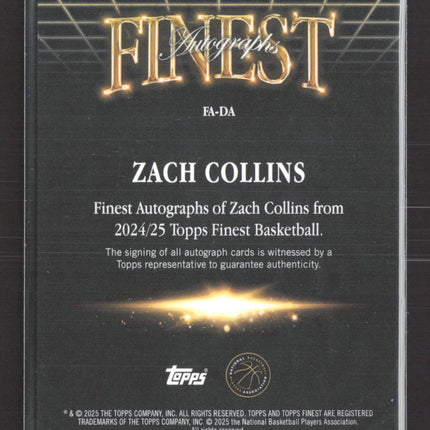 2025 Topps Finest Basketball Zach Collins #FA-DA Green Refractor 33/75 Auto
