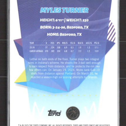 2025 Topps Finest Myles Turner #36 Blue Refractor 10/75